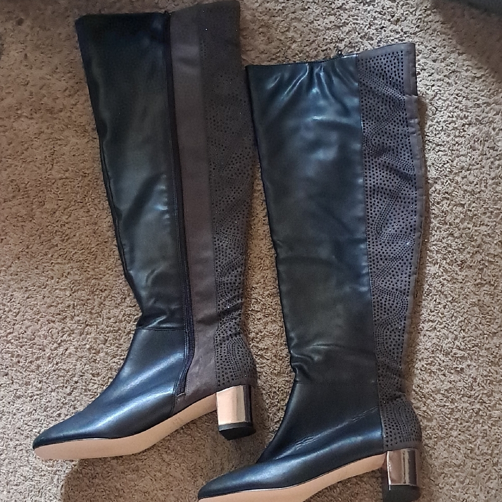 Badgley Mischka Black and Brown Over the Knee Boots